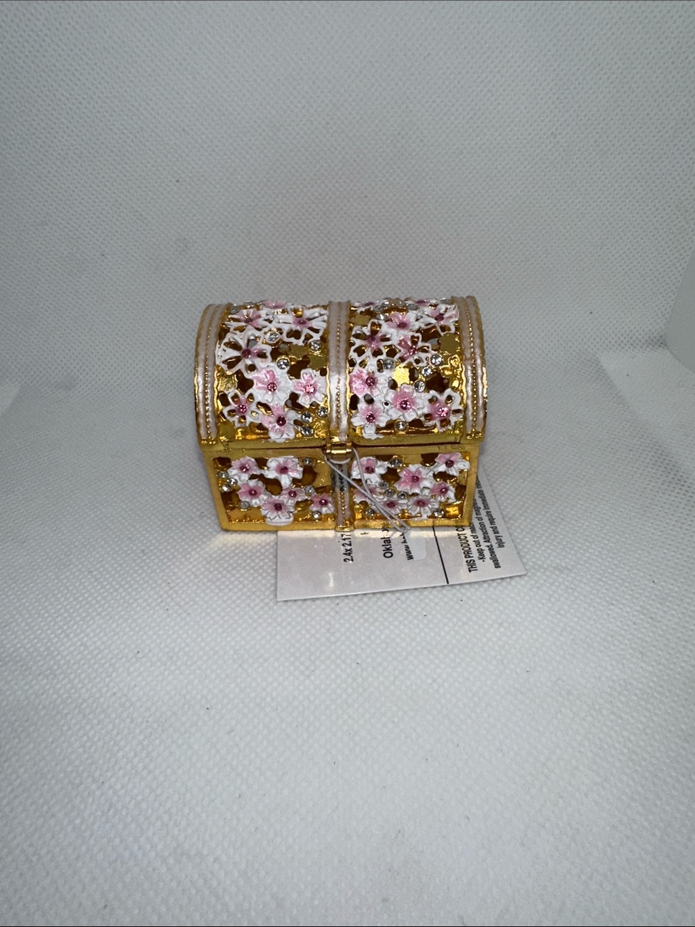 Gold Floral Trinket Box with Pink Enamel Flowers - Picture 6 of 7